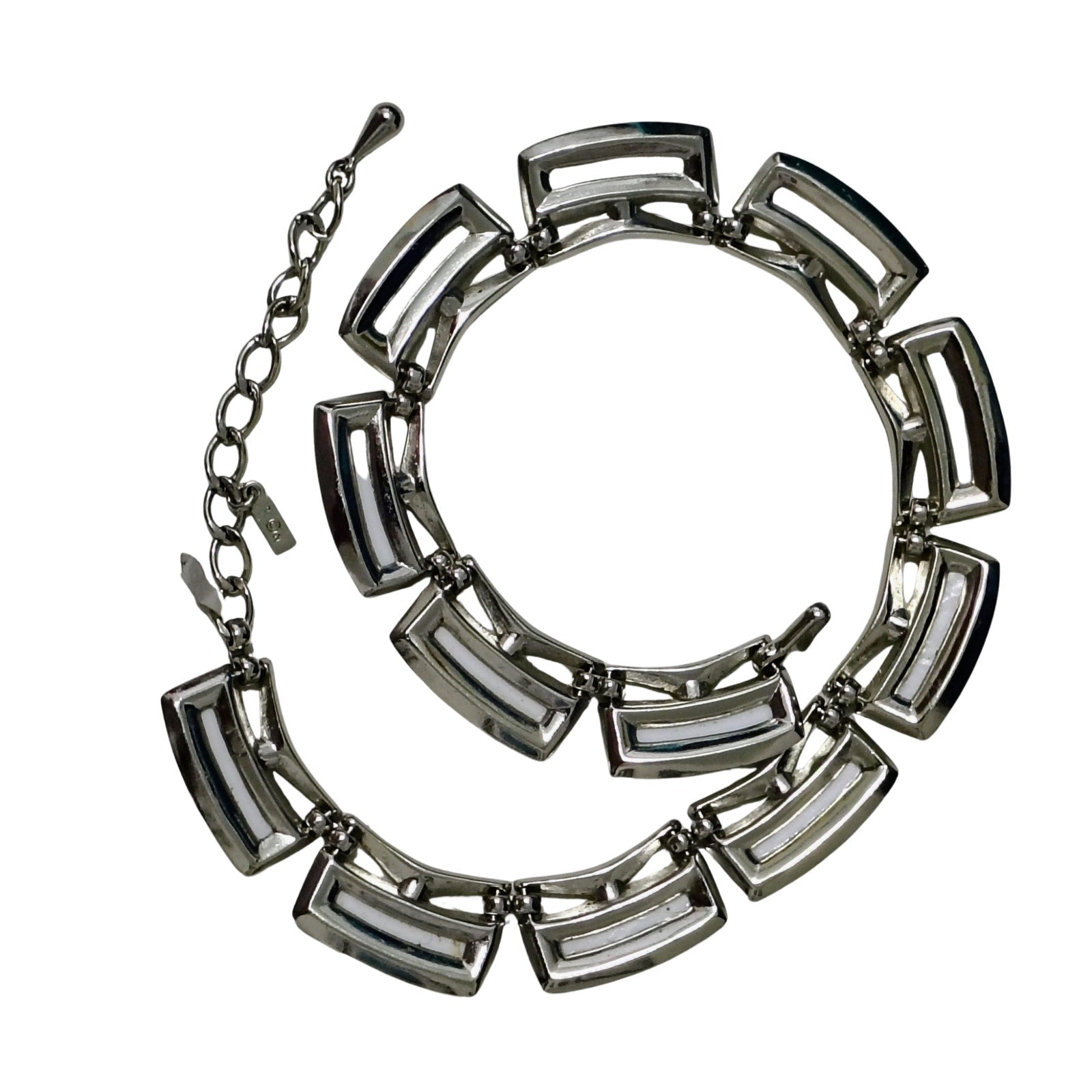 Monet Thermoset White Plastic Rectangular Links Set in Silver Tone [Vintage]
