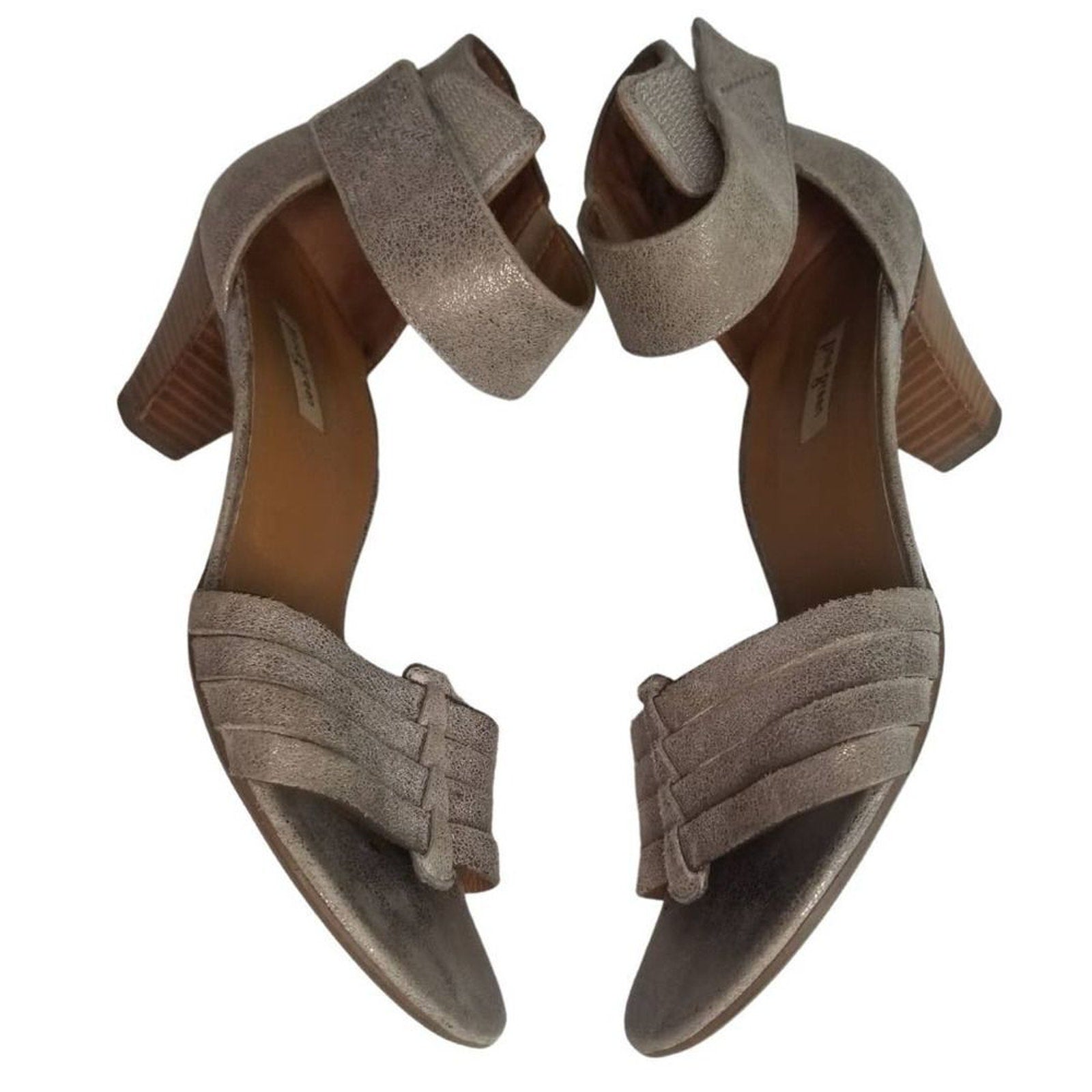 Leather Metallic Gray Strappy Open Toe Ankle Wrap Heels Size 8 [PAUL GREEN]