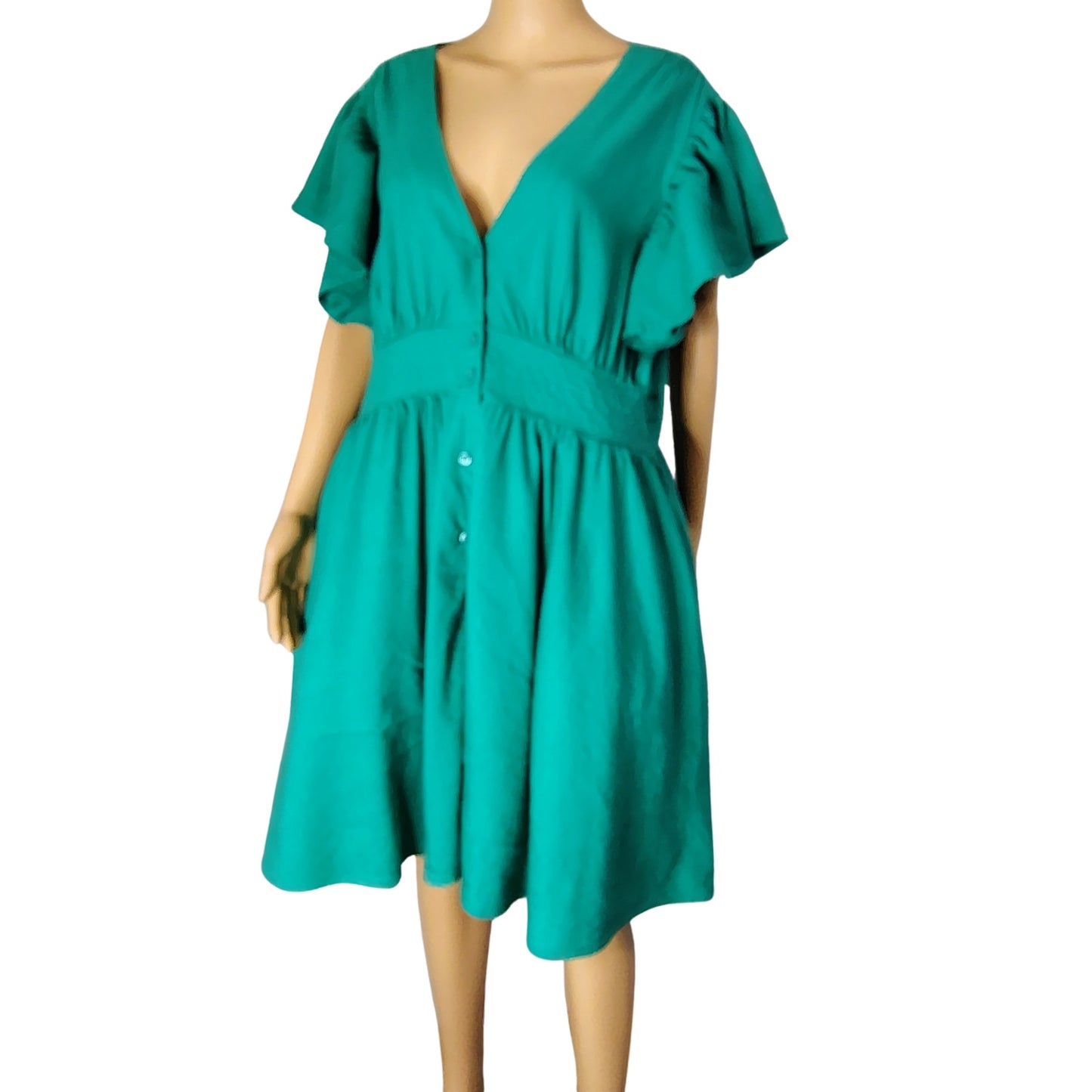 Green Nordstrom Chelsea 28 Fit & Flare Midi Short Ruffle Cap Sleeve Dress Size 2X