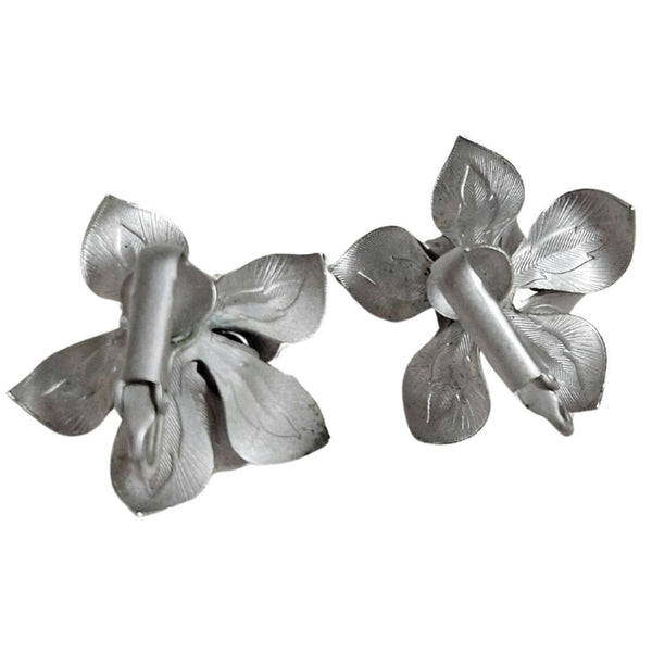 1950s Vintage Flower Dangling Loop Clip On Earrings Silver Tone Twist On Closure [vintage]