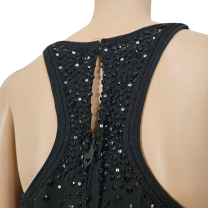Black Sequin Crystal Beads Formal Halter Top Cropped 100% Silk Sleeveless SZ 10 [Vintage]