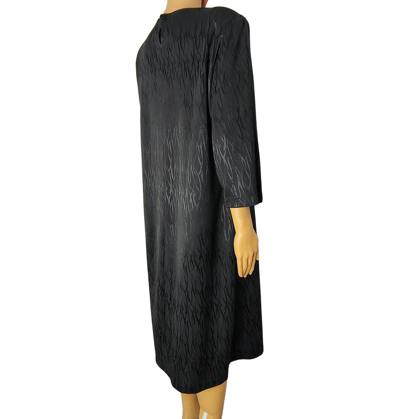 1970s Anthony Richards Abstract Print Black on Black Sheath Dress  Plus Size 14 [Vintage]