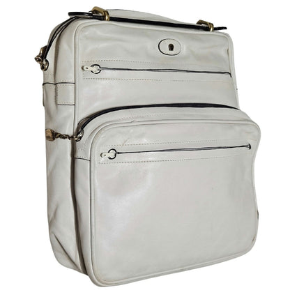1980s Cream Etienne Aigner Top Handle Square Leather Two Pouch Top Zip Bag [vintage]
