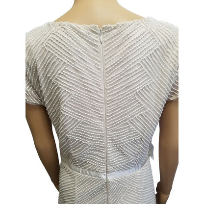 WEDDING GOWN | ADRIANNA PAPELL Cream Beaded Short Sleeve Formal Sweeper Size 12
