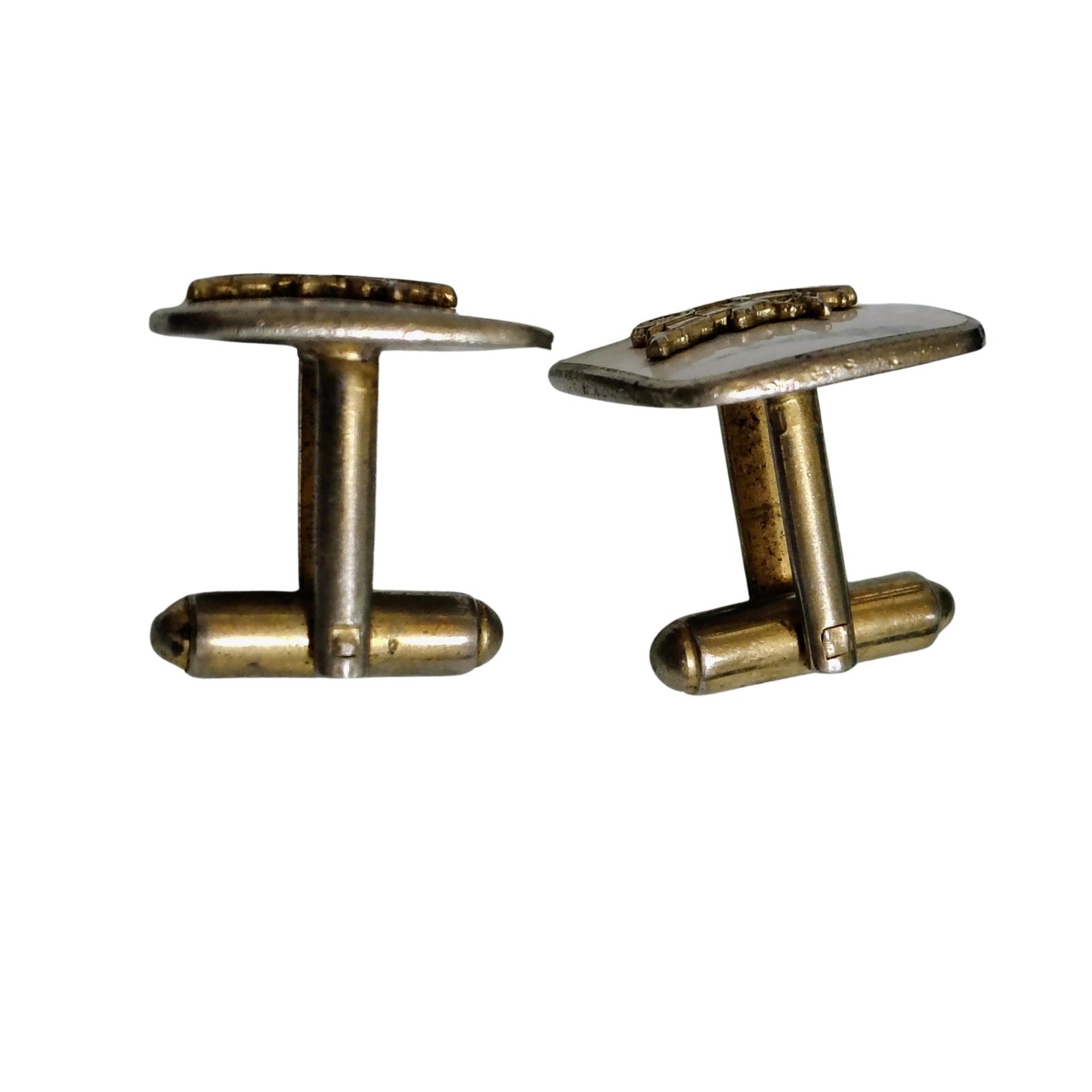 1950s White Enamel Cufflinks with Gold Metal Roadster Gently Used Set of Two