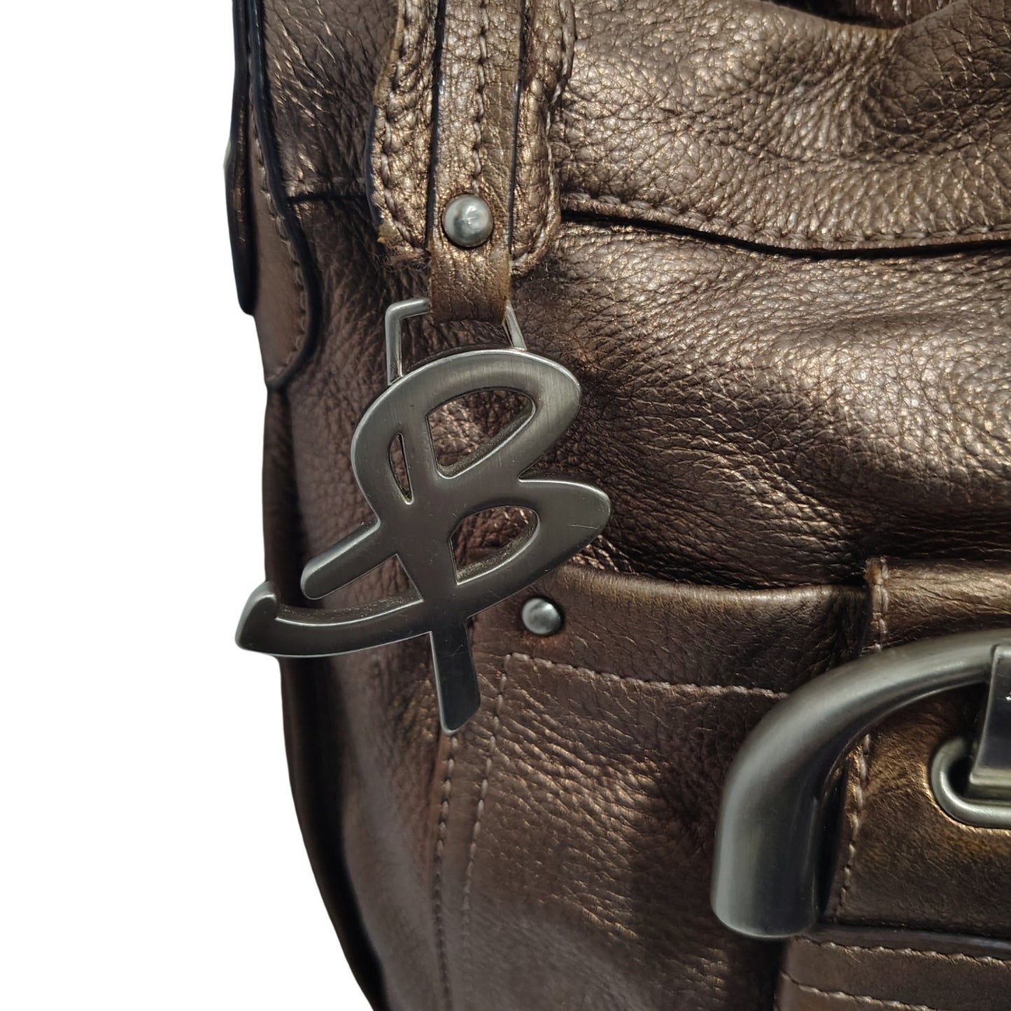 B Makowsky Brown Pebble Leather Zip Top Crossbody Shoulder Bag Silver Hardware