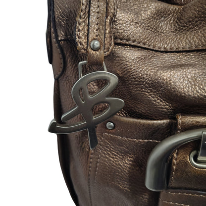 B Makowsky Brown Pebble Leather Zip Top Crossbody Shoulder Bag Silver Hardware