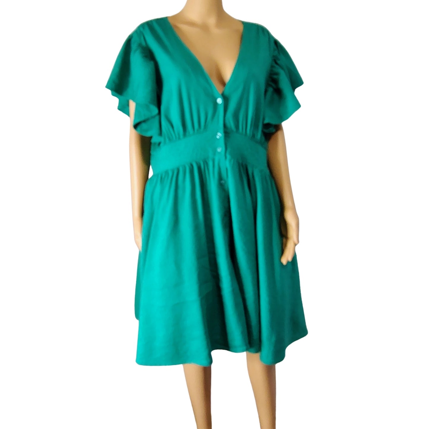 Green Nordstrom Chelsea 28 Fit & Flare Midi Short Ruffle Cap Sleeve Dress Size 2X