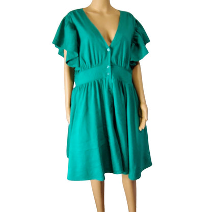 Green Nordstrom Chelsea 28 Fit & Flare Midi Short Ruffle Cap Sleeve Dress Size 2X