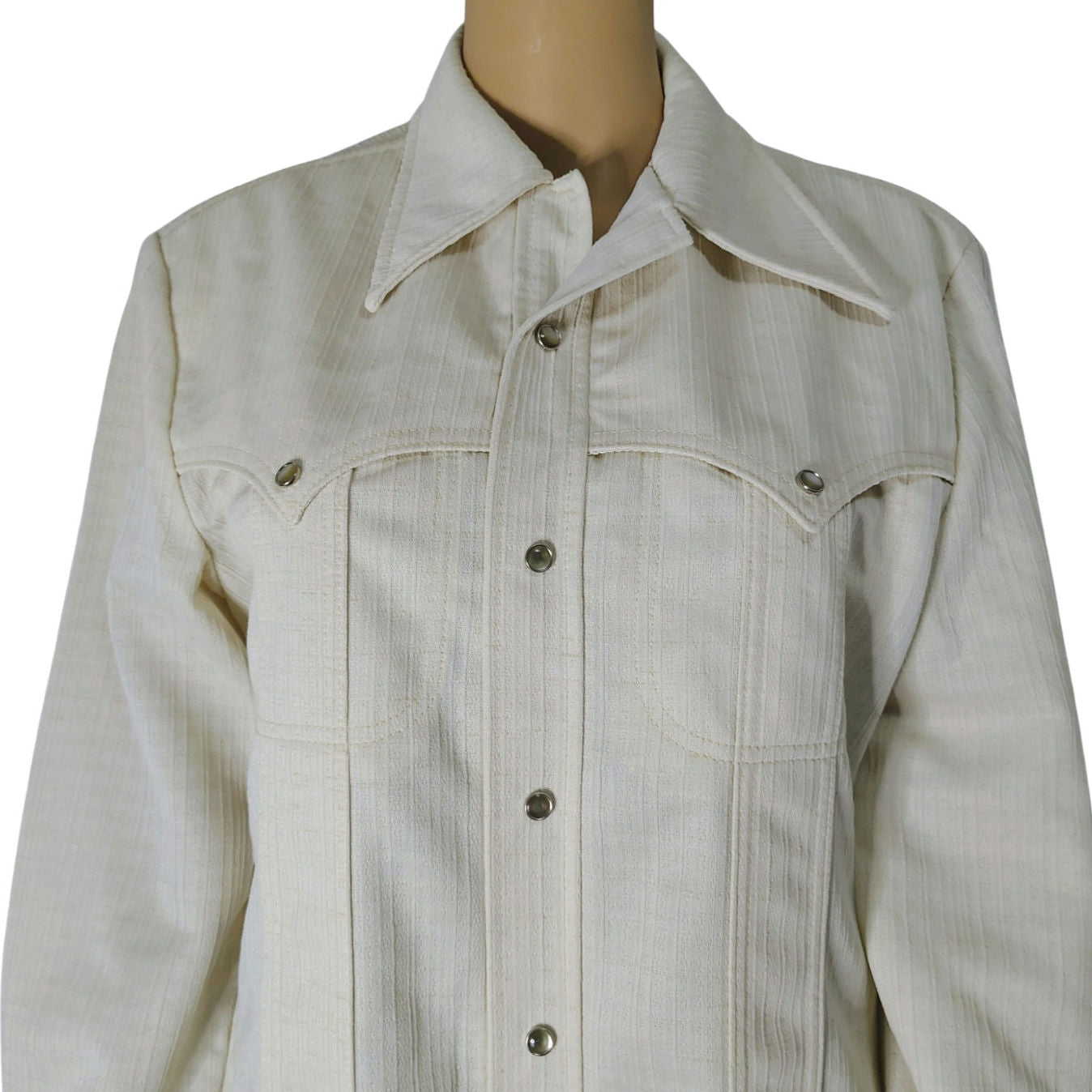 70s Lee Riders Beige Pearl Snap Western Light Weight Jacket Button Up Shirt Shacket Size Medium [Vintage]