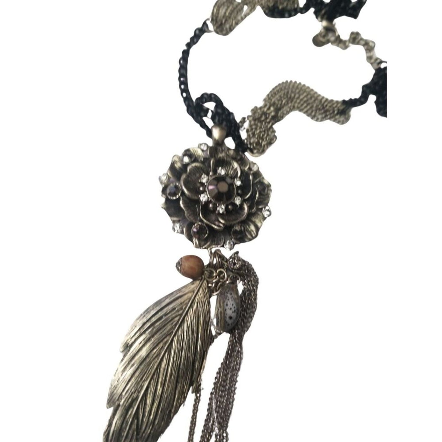 Napier Mixed Media Flower Leaf Crystal Stones Extra Long Chain Link Necklace