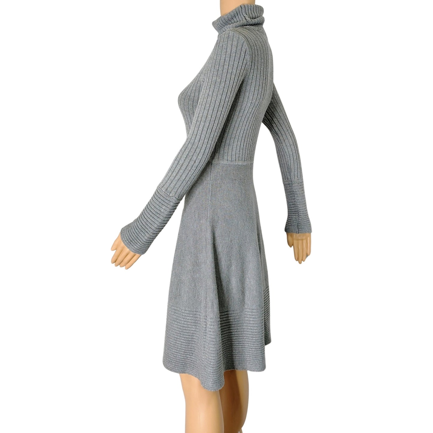 Gray Eliza J Fit & Flare Knit Turtleneck Long Sleeve Midi Dress Size Small