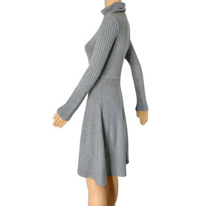Gray Eliza J Fit & Flare Knit Turtleneck Long Sleeve Midi Dress Size Small