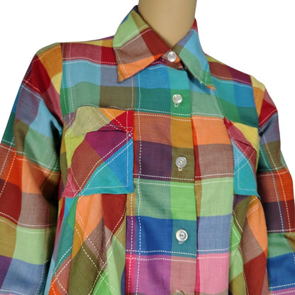 1970s Sears Rainbow Pleated Maternity Button Up Long Sleeve Shirt Size 7/8 [Vintage]