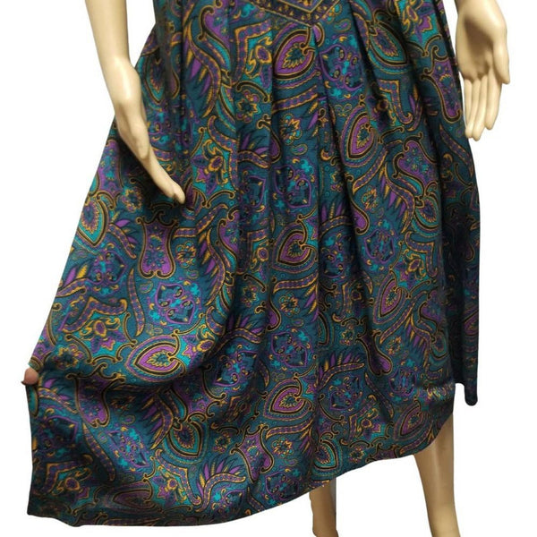 1980s MIDI PAISLEY FLORAL Short Sleeve Fitted Waist Summer Dress Size 6 [VINTAGE]