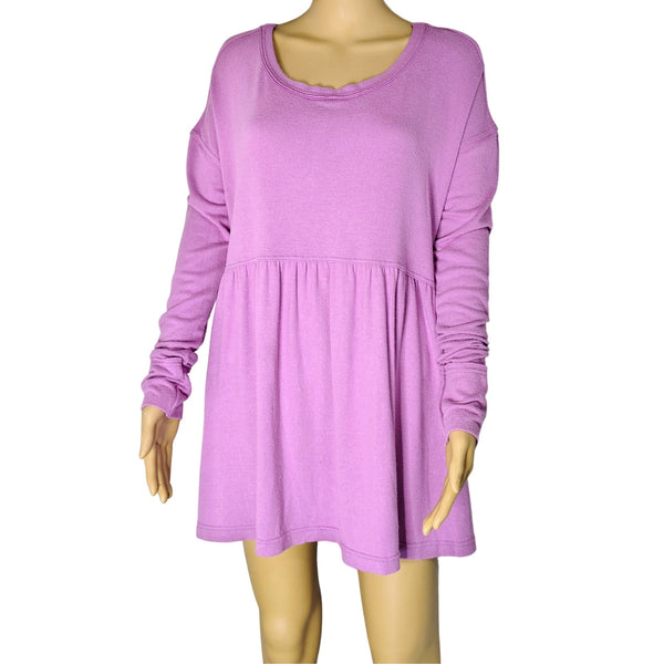 Loose fit Plum Lilac Wide Fit Baby Doll Top Box Cut Long Sleeves Med Free People
