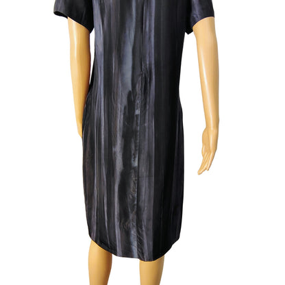 Silk Black Gray Marni Midi High Neck A Line Sheath Dress Lined Size 8 US 44 IT