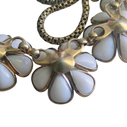 40s Crown Trifari Blossomtime Milk Glass Pearl Floral Choker Necklace [Vintage]