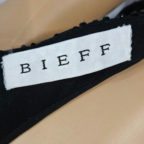 Black Sequin Crystal Beads Formal Halter Top Cropped 100% Silk Sleeveless SZ 10 [Vintage]