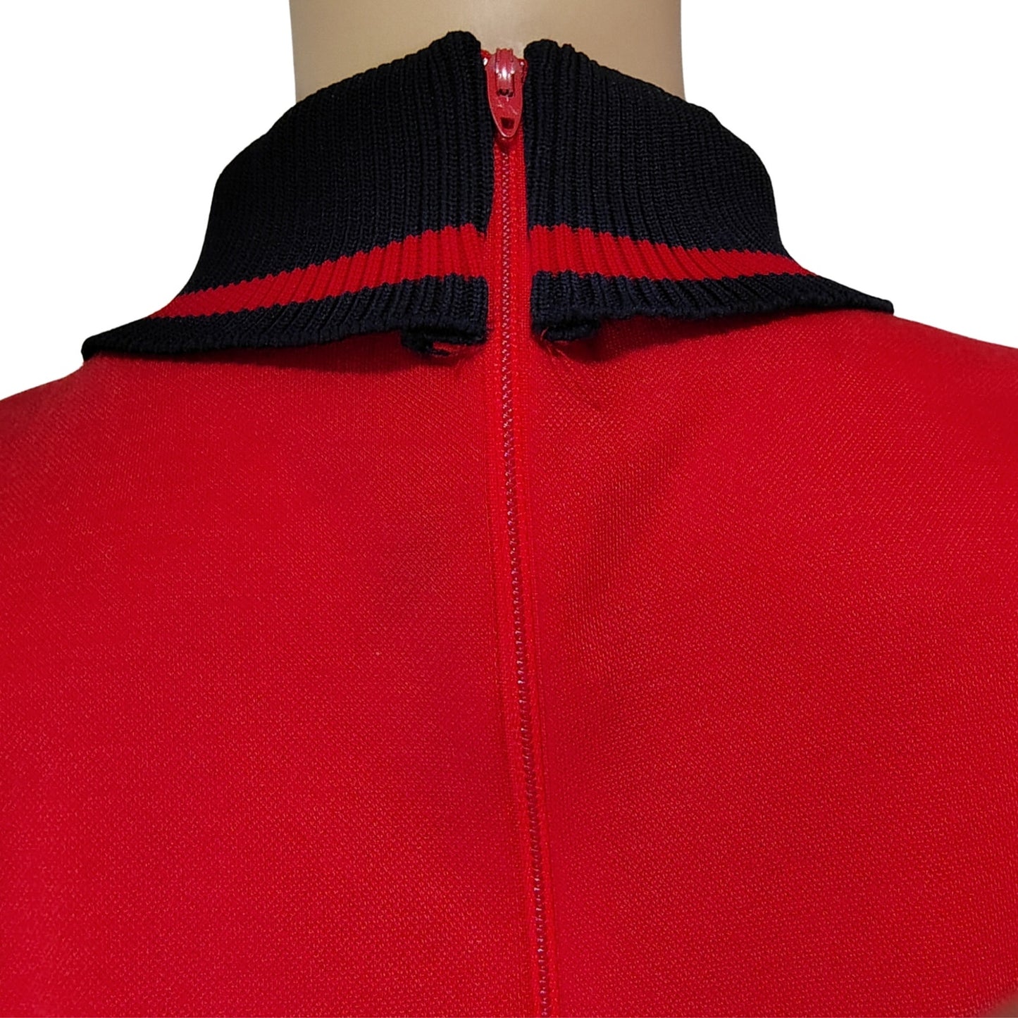1970s Red Black Marty Gutmacher Petite High Neck Long Sleeve Midi Dress Size 10 [Vintage]