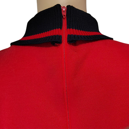 1970s Red Black Marty Gutmacher Petite High Neck Long Sleeve Midi Dress Size 10 [Vintage]