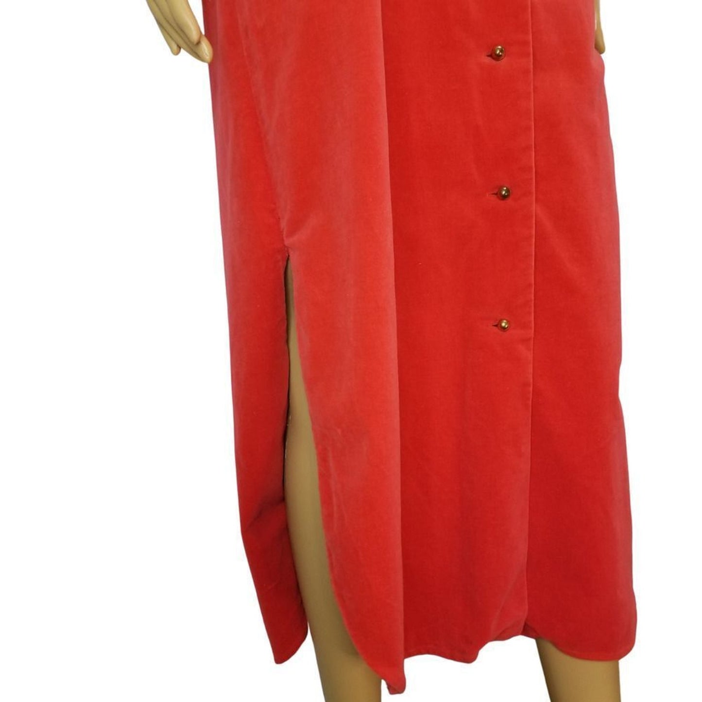 VINTAGE VELVET Boho Long Red Jacket Floor Length Side Slits Gold Button Size Small  [Vintage]