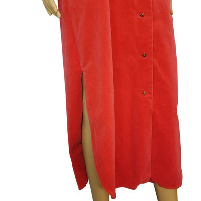 VINTAGE VELVET Boho Long Red Jacket Floor Length Side Slits Gold Button Size Small  [Vintage]