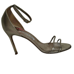 Manolo Blahnik Bronze Leather and Transparent PVC Lavanasa Sandals Size 10.5