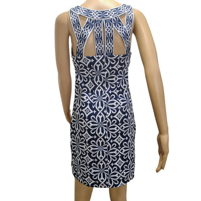 Gretchen Scott Blue White Jersey Athletic Dress Cut Out Isosceles Design Size XS