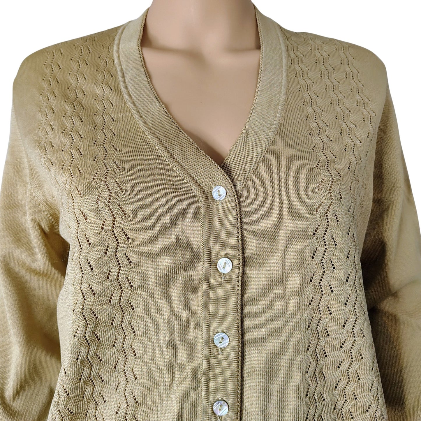 1970s Silan Eden Fil Brown Cardigan Sweater Mother of Pearl Buttons Size Small [Vintage]