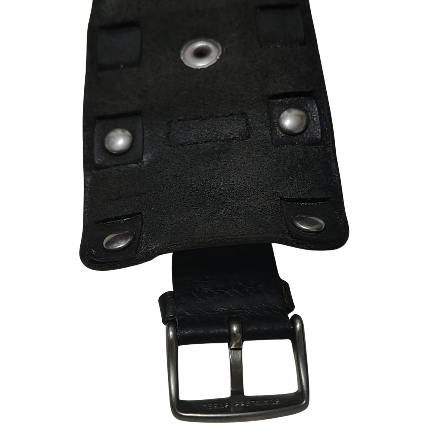 1990s Black genuine leather cuff-style Fossil Watch Band "Bund" strap or "cuff" [Vintage]
