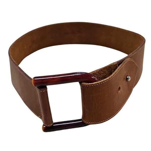 Brown Echo Belt Genuine Leather Wide Peg Pull Through Buckle Vintage Size Small