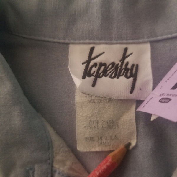 80s Vintage Tapestry Button Up Cowboy Western Style Blue Collar Shirt Size Small