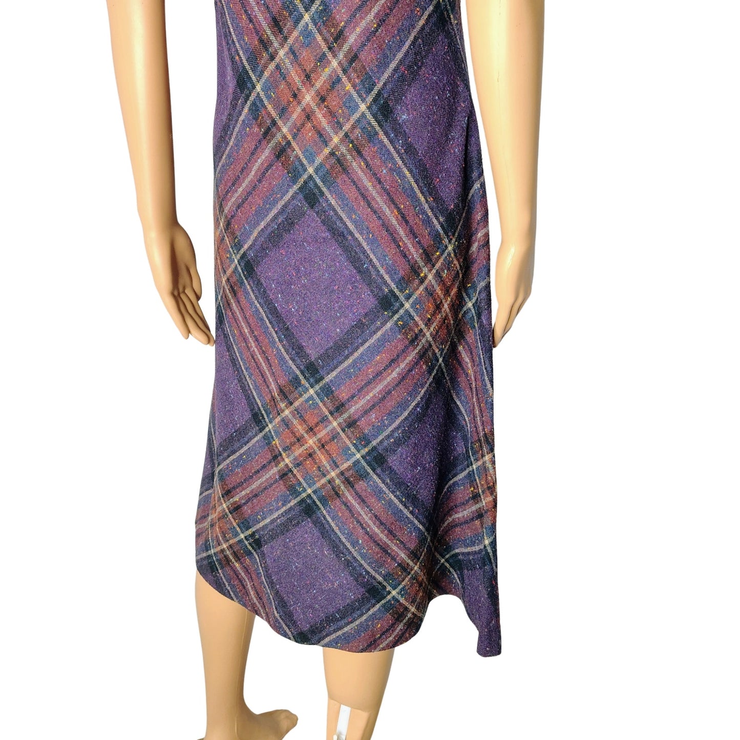 1960s Plaid Spaghetti Strap Overall Bib ALine Sheath Hidden Pockets Dress Size 5 [Vintage]