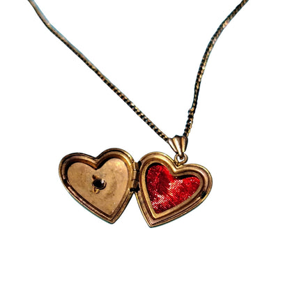 1940s Antique 12k GF Mother Of Pearl Heart Sweetheart Locket Chain Link Necklace [vintage]