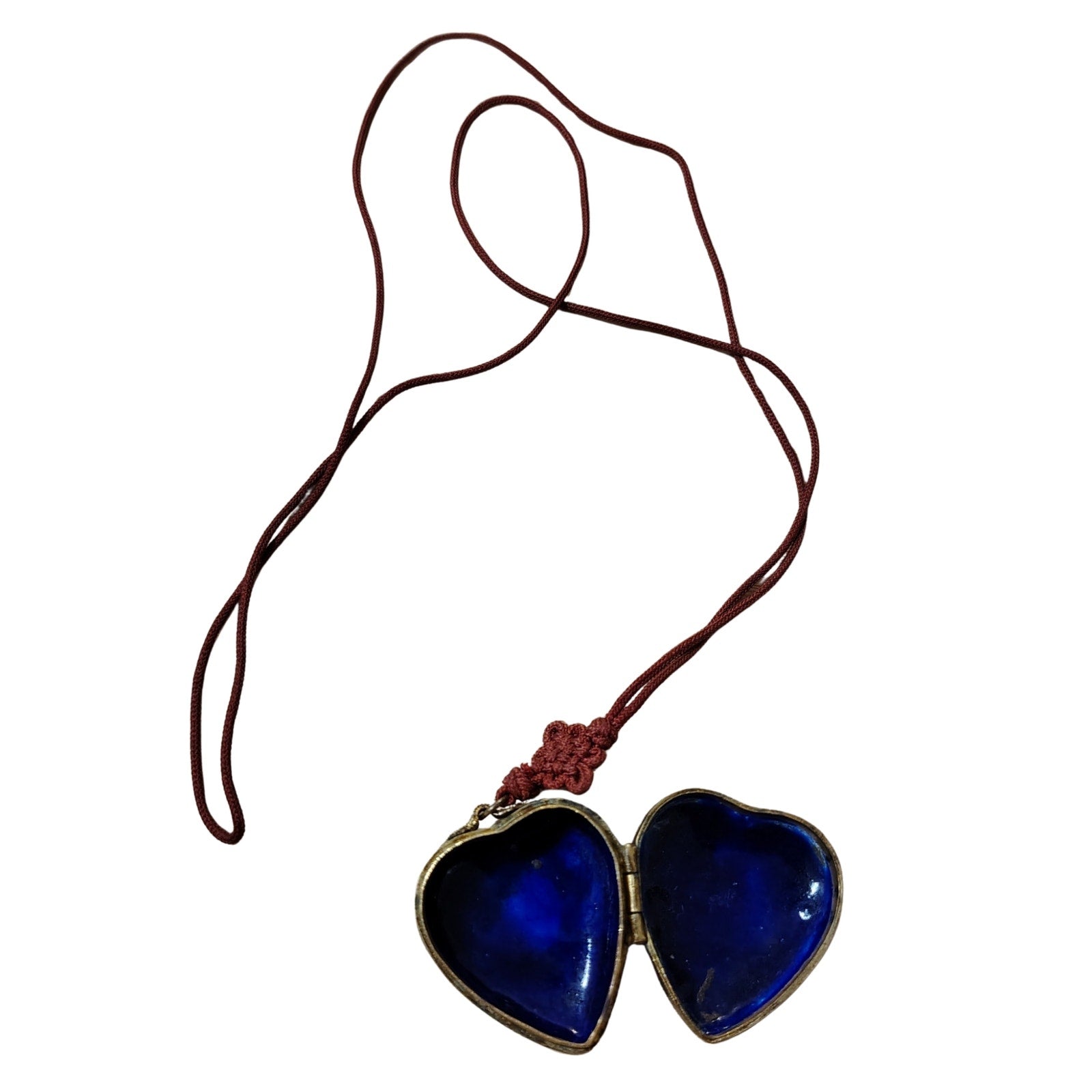 1900s Cloisonne Enamel Red Floral Heart Trinket Locket Pendant Necklace Red Cord [Antique]