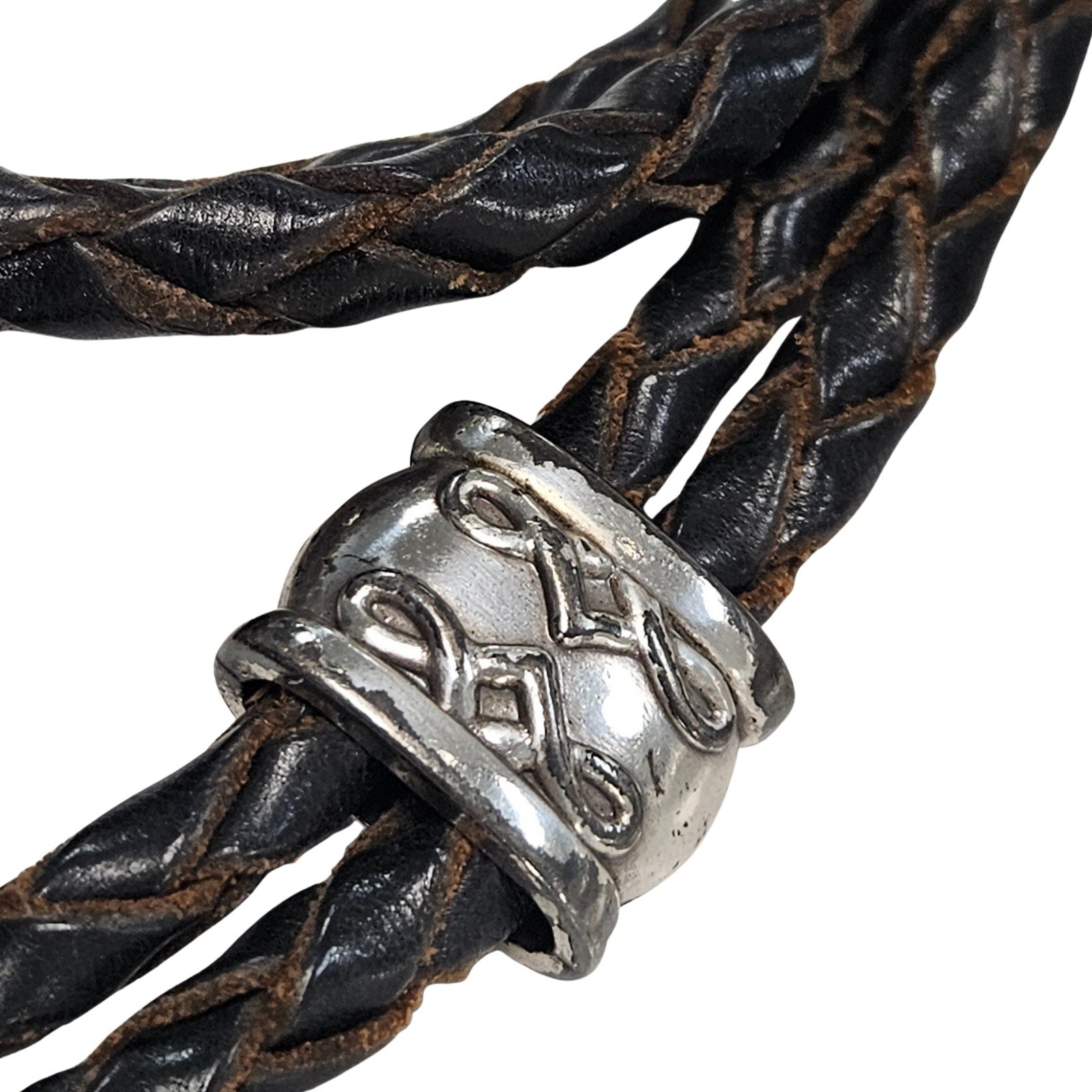 1990s Silver Brighton Western Lariat Double Braided Pull Through Leather Belt [Vintage]