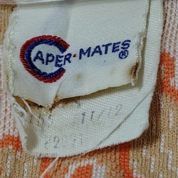 60s Orange Chevron Print Maxi Skirt Matching Short Sleeve Vest Leisure Suit Set Size 13/14 [Vintage]