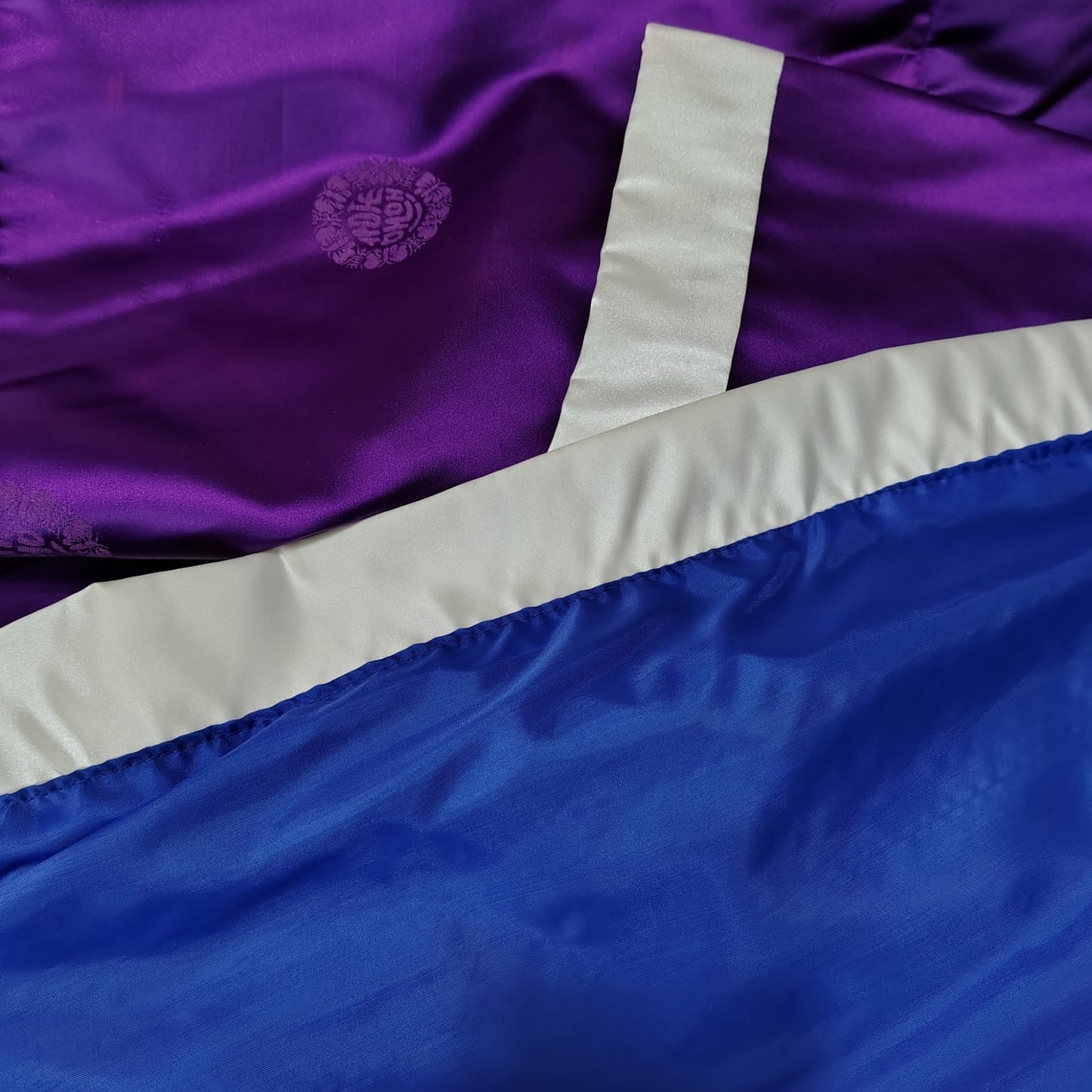 1980s Japanese Rich Royal Purple Kimono Embroidered Crane White Trim One Size [Vintage]