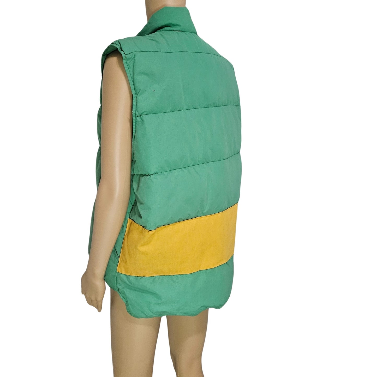 1980s Woolrich Insulated Kelly Green Yellow Goose Down Puffer Vest Size Medium [Vintage]