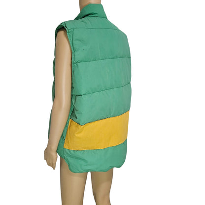 1980s Woolrich Insulated Kelly Green Yellow Goose Down Puffer Vest Size Medium [Vintage]