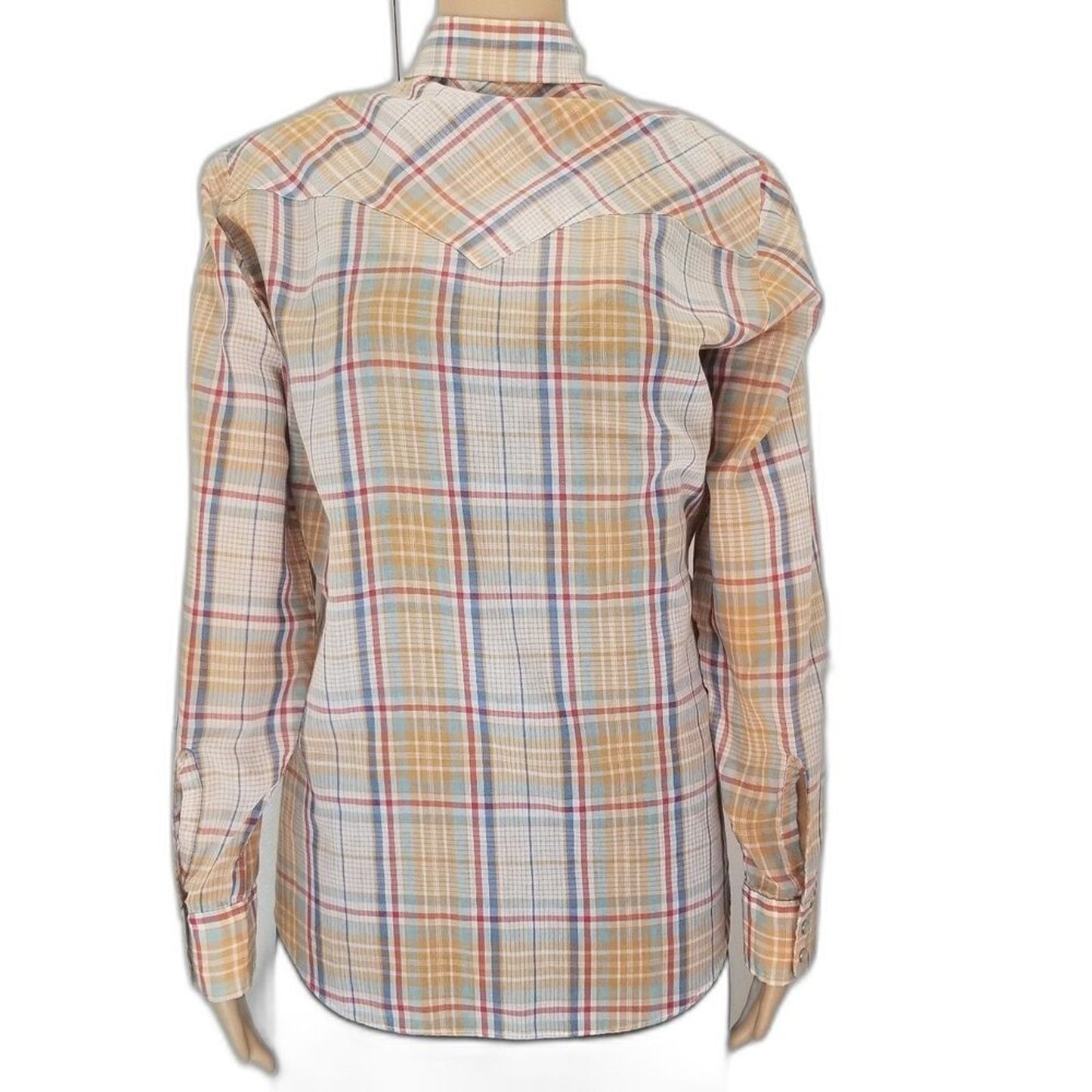 1970s Levi's Western Cowboy Button Up Shirt Big E White Tab Plaid Size Medium [Vintage]