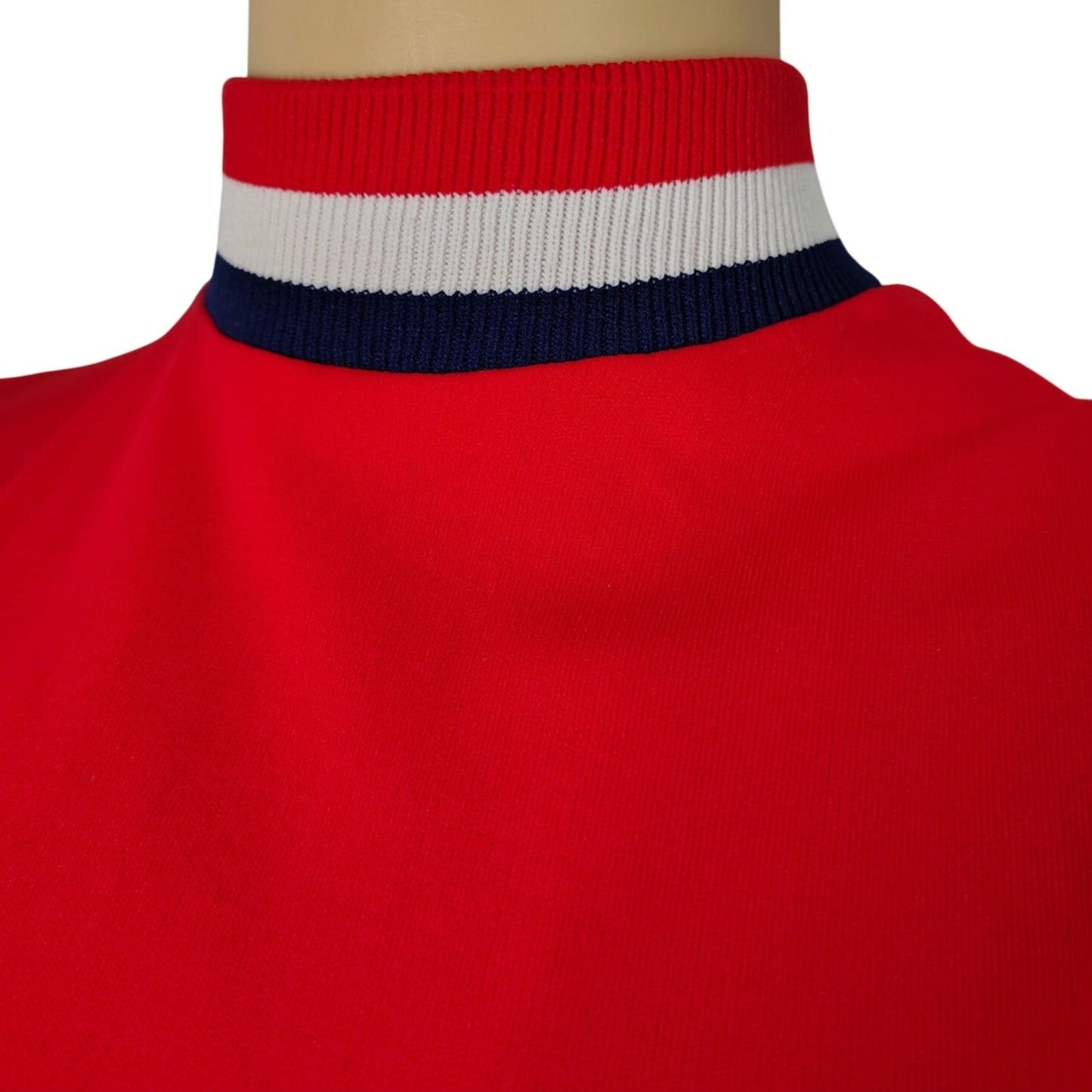 70s Red White Blue High Neckline Sleeveless High Neck Top Back Zipper Size Small [Vintage]