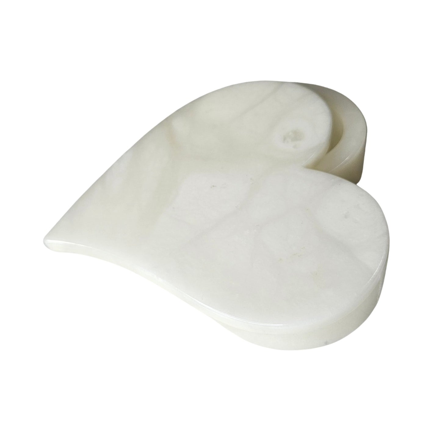 Off White Ducceschi Genuine Alabaster Trinket Dish Heart Keepsake Box Swivel Top