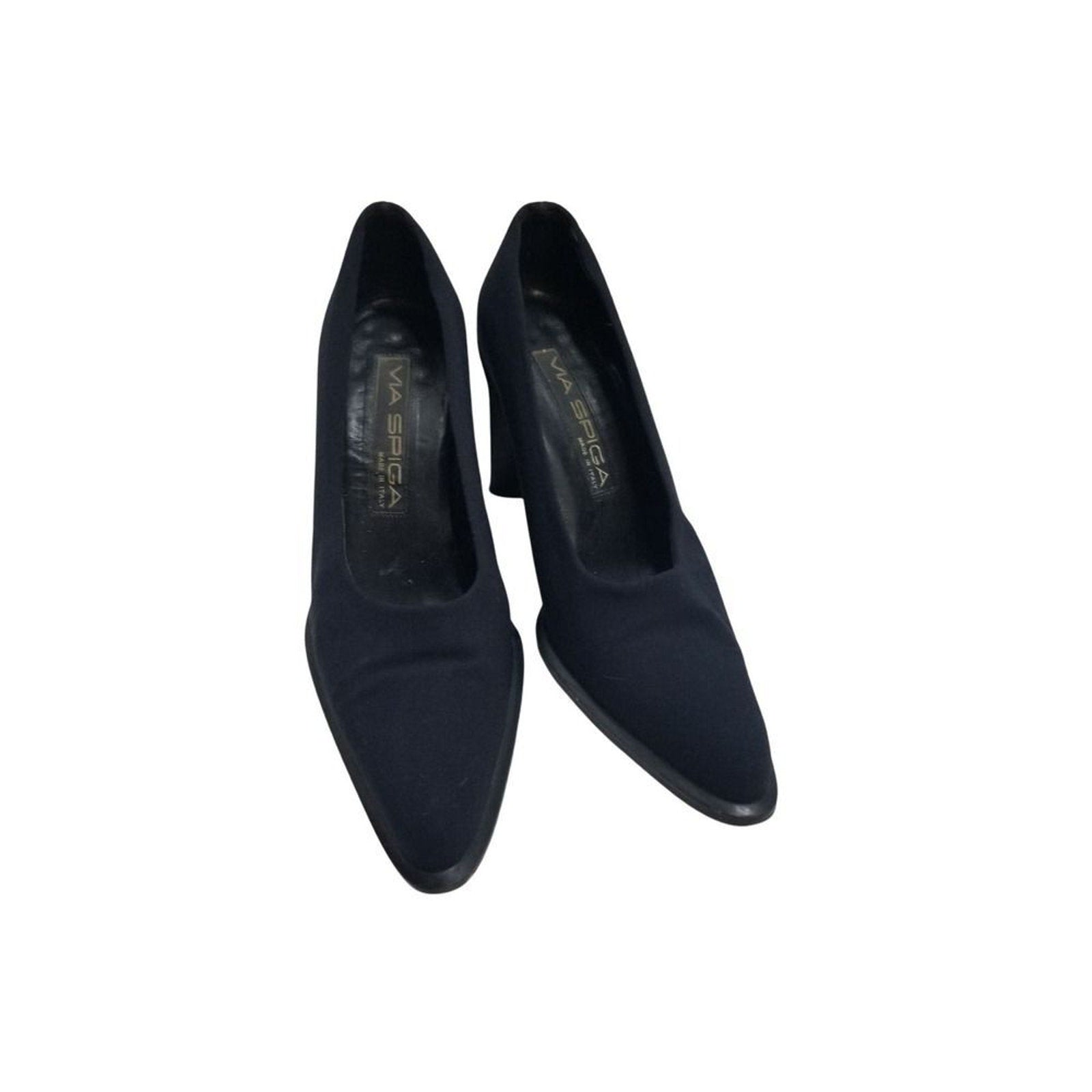 Navy Blue Chunky Heel Pointy Toe Elastic Top High Heels Via Spiga Size 6.5 [Vintage]