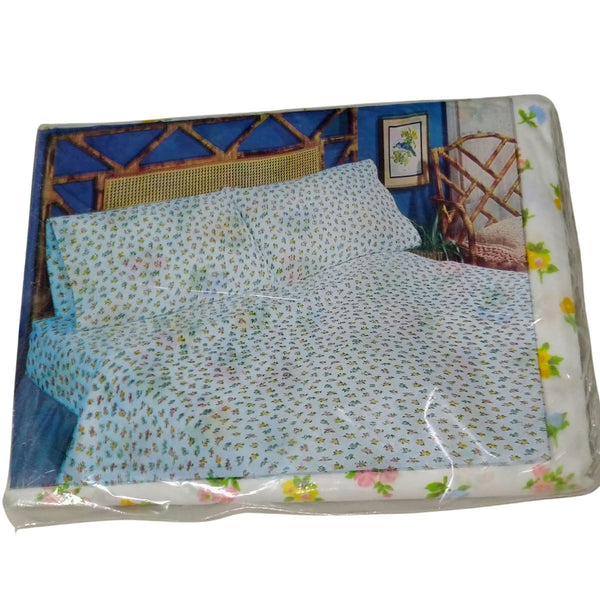 Floral White Muslin Permanent Press Twin Size Flat Sheet New Vintage JC Penney