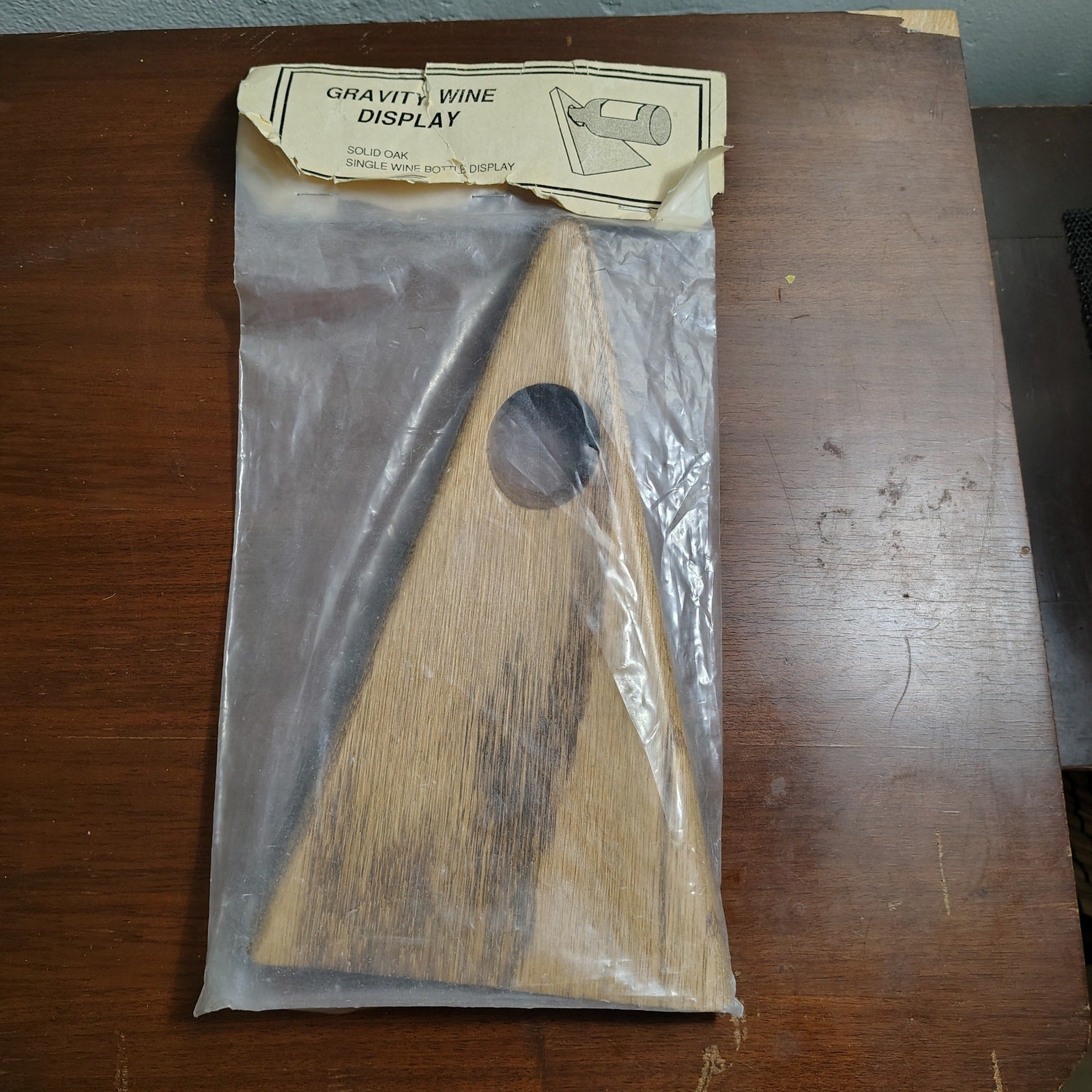 1980s Artisan Wood Gravity Floating Single Wine Bottle Holder Triangle Shape [Vintage]