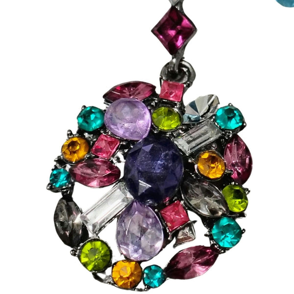 Dangling Crystal Bling Oval Statement Pierced Earrings Multi Color Rhinestone
