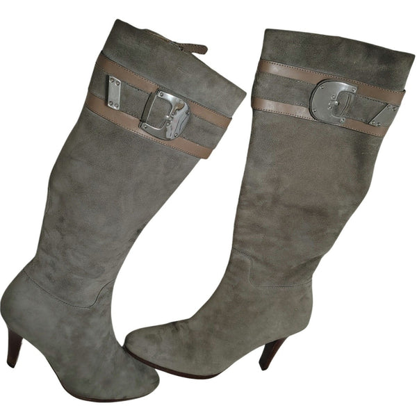 Leather Cole Haan Nike Collaboration Gray Suede Tall Zip Up Boots Size 7.5 AA