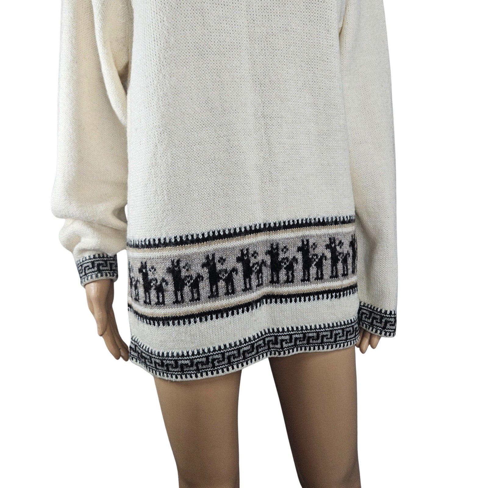 Cream PERU ALPACA Handknit Pullover Tunic Sweater Alpaca Wool Design Size Medium